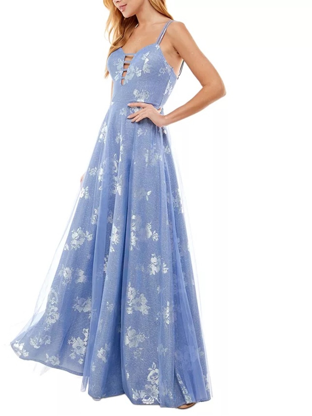 Blue Floral A-Line Evening/Prom Dress, size 15